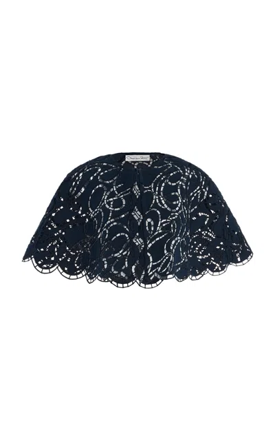 Oscar De La Renta Embroidered Lace Wool-tweed Cape