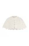 Oscar De La Renta Embroidered Lace Wool-tweed Cape In Neutral