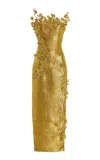 Oscar De La Renta Embroidered Metallic Silk Maxi Dress In Gold