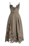 Oscar De La Renta Embroidered Pied De Poule Wool Midi Dress In Multi