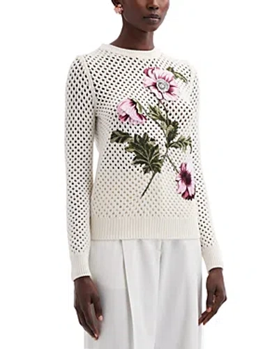Oscar De La Renta Embroidered Poppy Wool Sweater In Ivory