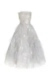 Oscar De La Renta Embroidered Ruffled Tulle Gown In Silver