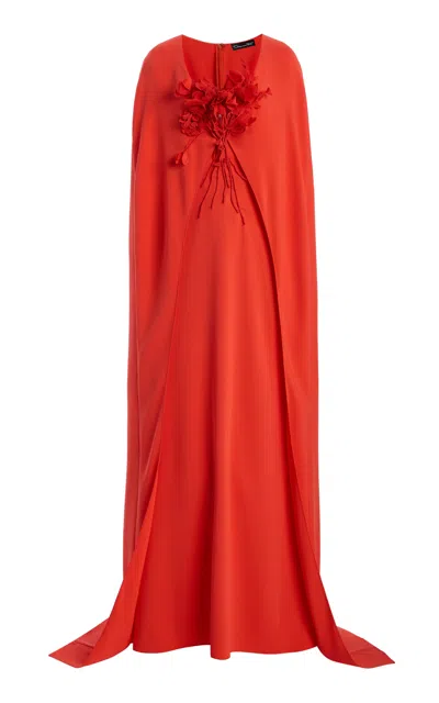 Oscar De La Renta Embroidered Silk-blend Caftan In Red