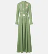 Oscar De La Renta Brooch Embroidered Long Sleeve Caftan In Green