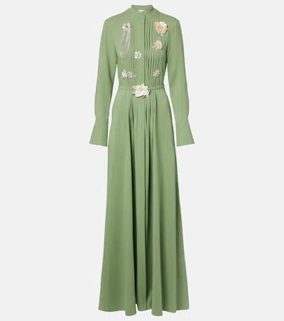 OSCAR DE LA RENTA EMBROIDERED SILK-BLEND GEORGETTE GOWN