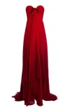 Oscar De La Renta Embroidered Silk Chiffon Gown In Red