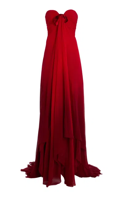 Oscar De La Renta Embroidered Silk Chiffon Gown In Red