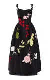 Oscar De La Renta Embroidered Silk Faille Midi Dress In Black