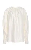 Oscar De La Renta Embroidered Silk Georgette Top In Ivory