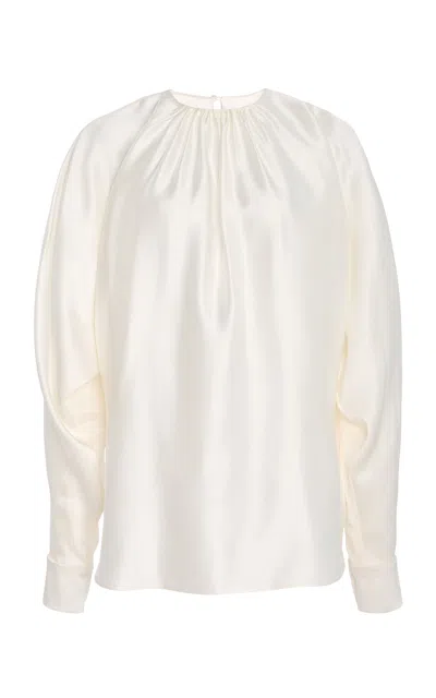 Oscar De La Renta Embroidered Silk Georgette Top In Ivory