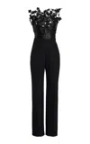 Oscar De La Renta Embroidered Silk Jumpsuit In Black