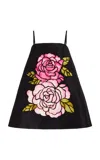 Oscar De La Renta Embroidered Silk Trapeze Mini Dress In Black