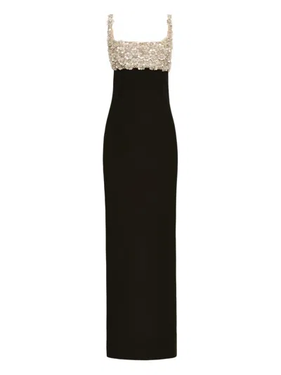 Oscar De La Renta Embroidered Sleeveless Gown In Black