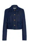 Oscar De La Renta Embroidered Stretch-denim Jacket In Dark Wash