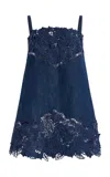 Oscar De La Renta Embroidered Stretch-denim Mini Dress In Blue