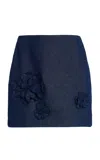 Oscar De La Renta Embroidered Stretch-denim Mini Skirt In Dark Wash