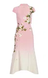 Oscar De La Renta Embroidered Stretch-wool Midi Dress In Pink