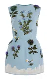 Oscar De La Renta Embroidered Stretch-wool Mini Dress In Light Blue