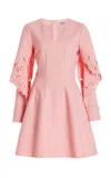 Oscar De La Renta Embroidered Stretch-wool Mini Dress In Light Pink