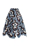 Oscar De La Renta Embroidered Threadwork Midi Skirt In Blue