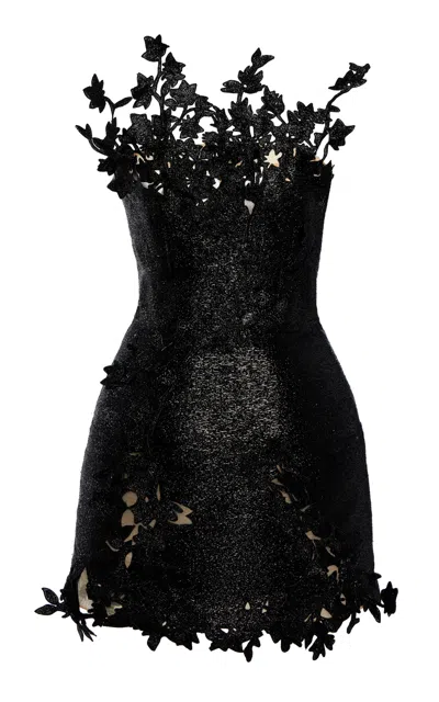 OSCAR DE LA RENTA EMBROIDERED THREADWORK MINI DRESS
