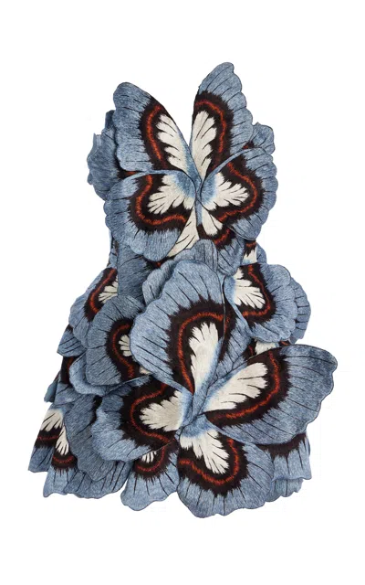 Oscar De La Renta Embroidered Threadwork Mini Dress In Blue