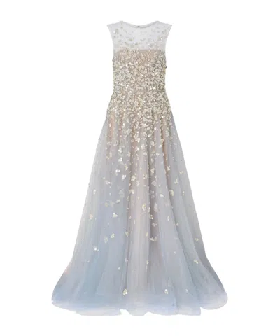 Oscar De La Renta Embroidered Tulle Gown In Gray
