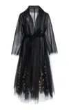 Oscar De La Renta Embroidered Tulle Opera Coat In Black