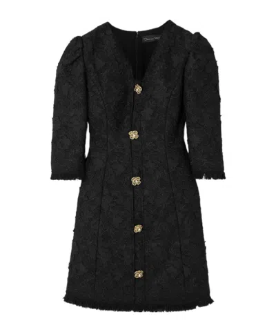 Oscar De La Renta Embroidered Tweed Mini Dress In Black