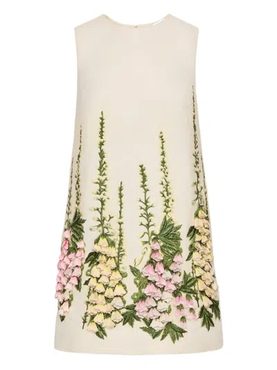 Oscar De La Renta Embroidered Foxglove Sleeveless Dress In Multi