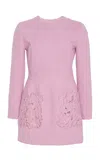 Oscar De La Renta Embroidered Tweed Mini Dress In Pink