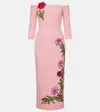 Oscar De La Renta Embroidered Wool-blend Gown In Pink