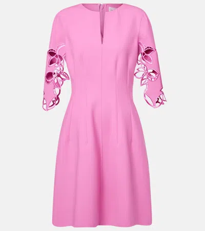 Oscar De La Renta Embroidered Wool-blend Lace Midi Dress In Pink