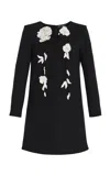 Oscar De La Renta Embroidered Wool-blend Mini Dress In Black