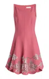 Oscar De La Renta Embroidered Wool-blend Mini Dress In Pink