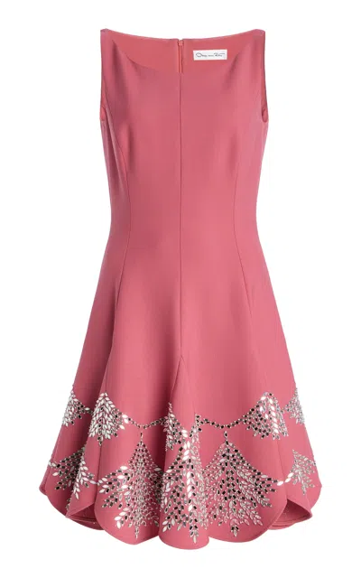 Oscar De La Renta Embroidered Wool-blend Mini Dress In Pink