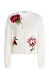 Oscar De La Renta Embroidered Wool Cardigan In Ivory