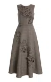 Oscar De La Renta Embroidered Wool-cashmere Midi Dress In Gray