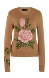 Oscar De La Renta Embroidered Wool Sweater In Brown