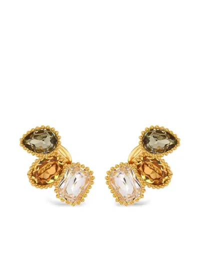 Oscar De La Renta Emerald-cut Crystal-embellhisments Earrings In Gold
