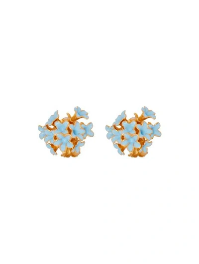 Oscar De La Renta Enamel Bouquet Button Earrings In Blue