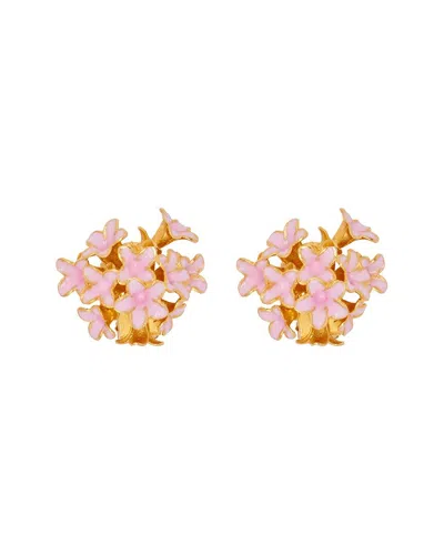 Oscar De La Renta Enamel Bouquet Of Flowers Button Earrings In Pink