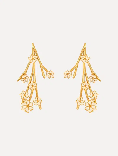 Oscar De La Renta Enamel Cherry Blossom Branch Earrings