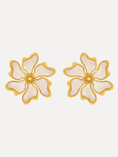 Oscar De La Renta Large Cherry Blossoms Clip-on Earrings In White