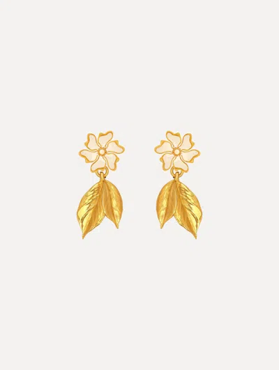 Oscar De La Renta Enamel Cherry Blossom Leaf Earrings