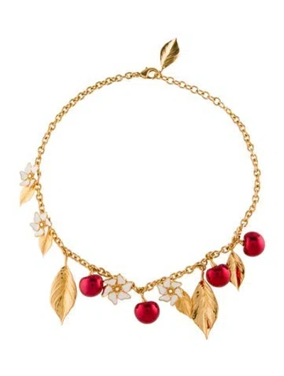 Pre-owned Oscar De La Renta Enamel Cherry Collar Necklace, 16.5" In Multi