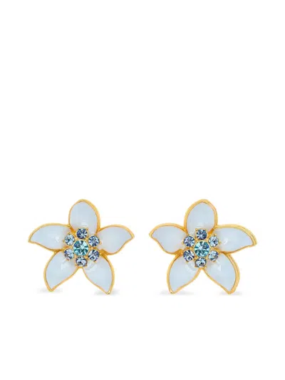 Oscar De La Renta Enamel-flower Crystal Earrings In Silver