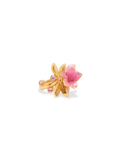 Oscar De La Renta Enamel Flower Ring In Pink