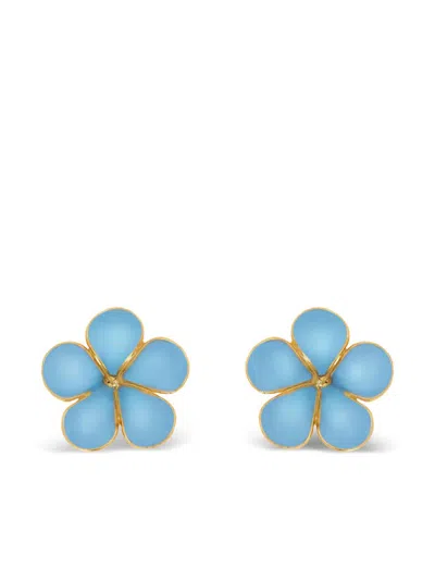 Oscar De La Renta Enamel Flower Stud Earrings In Gold