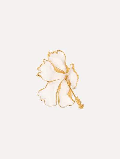 Oscar De La Renta Enamel Folded Hibiscus Brooch
